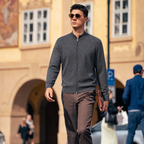 Pull homme zippé à col montant "Quiet Luxury" premium