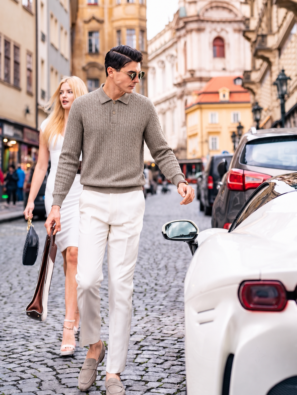 100% Merino Wool Cable-Knit Polo Sweater