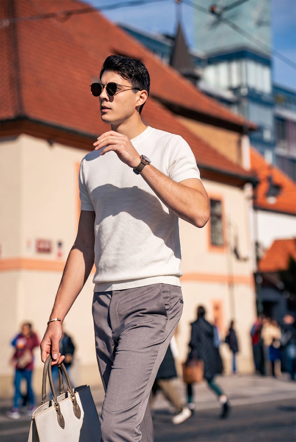 Jacquard Openwork Knit Crewneck T-Shirt