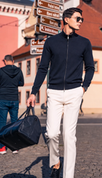 Pull homme zippé à col montant "Quiet Luxury" premium