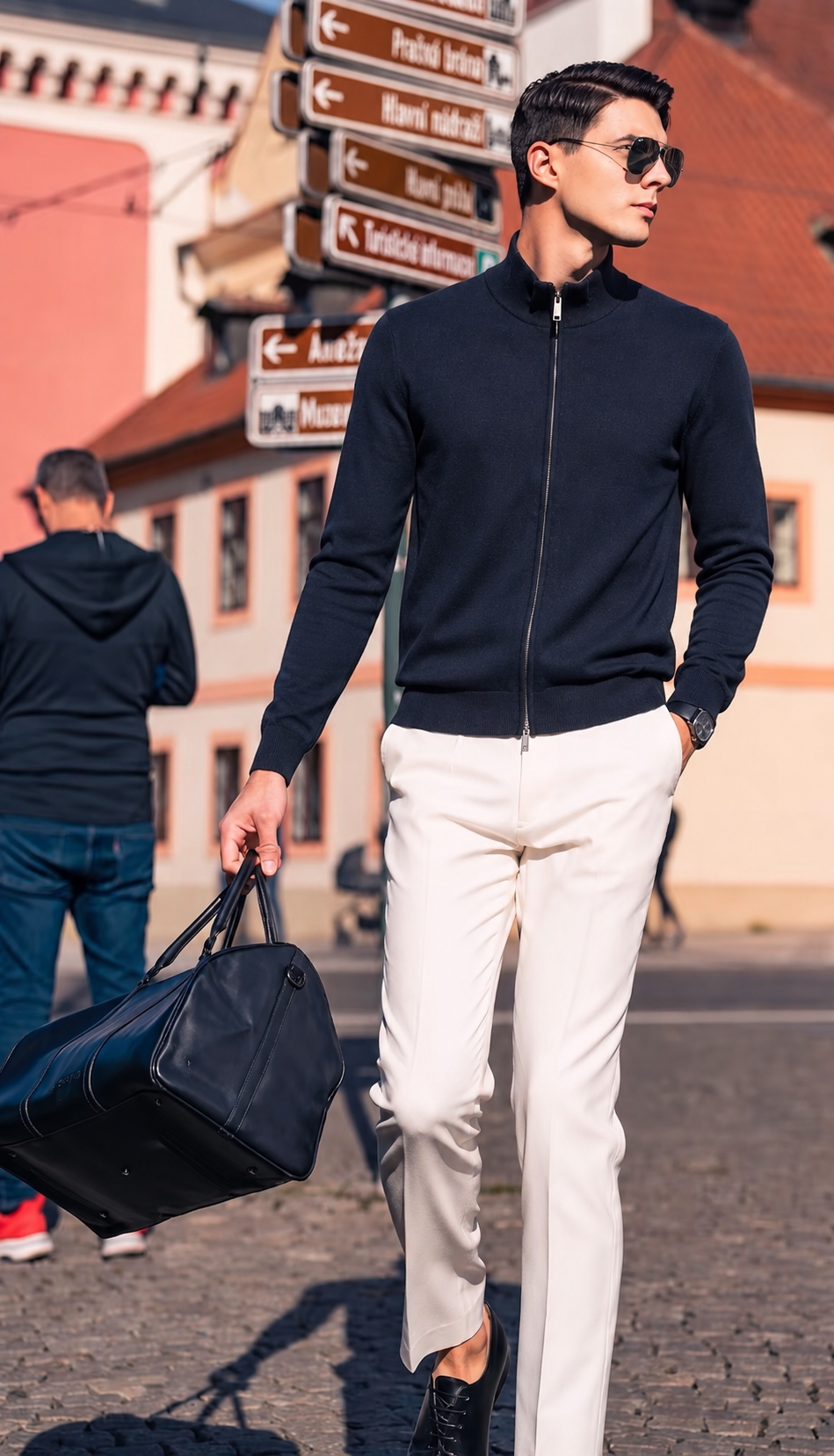 Premium Quiet‑Luxury Men Full‑Zip Mock Neck Sweate