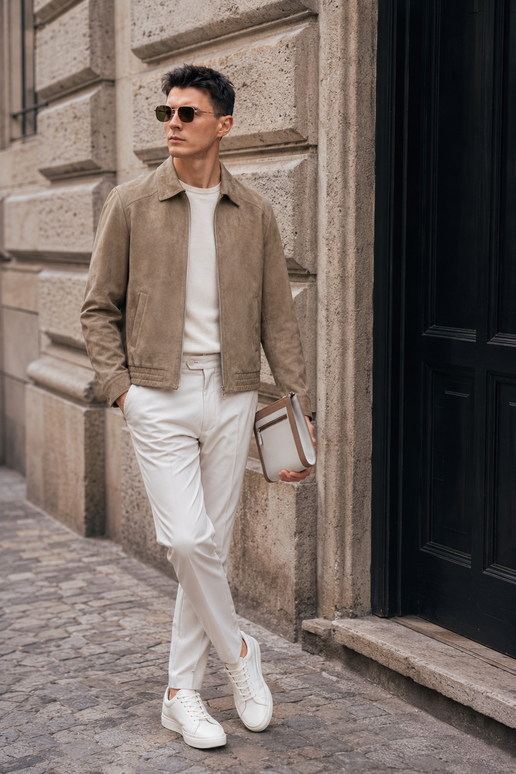 Suede Leather Zip Jacket