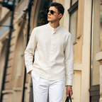 100% Linen Band Collar Shirt