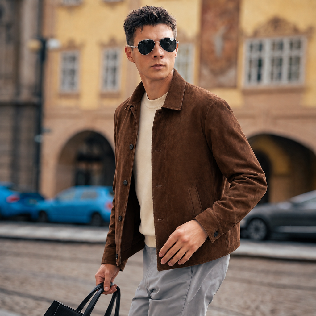 Suede Leather Shirt Jacket