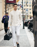 100% Linen Band Collar Shirt