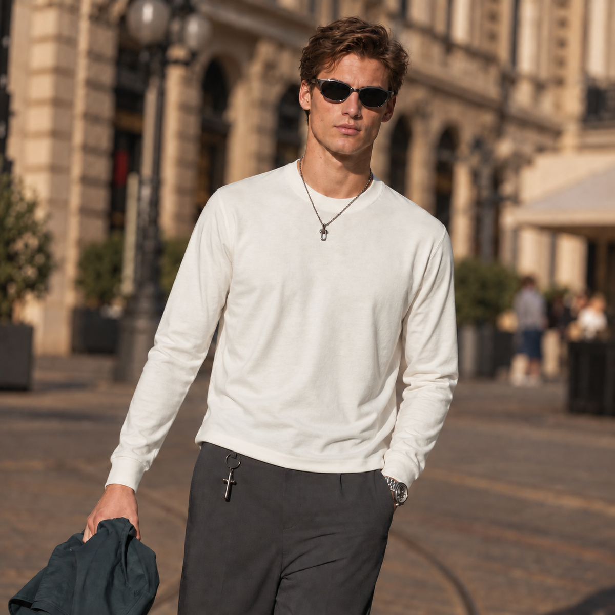 Luxe Cotton Modal Spandex Blend Men’s Long Sleeve Crew Neck Top, Silky Smooth Stretch Breathable Everyday Layering Essential