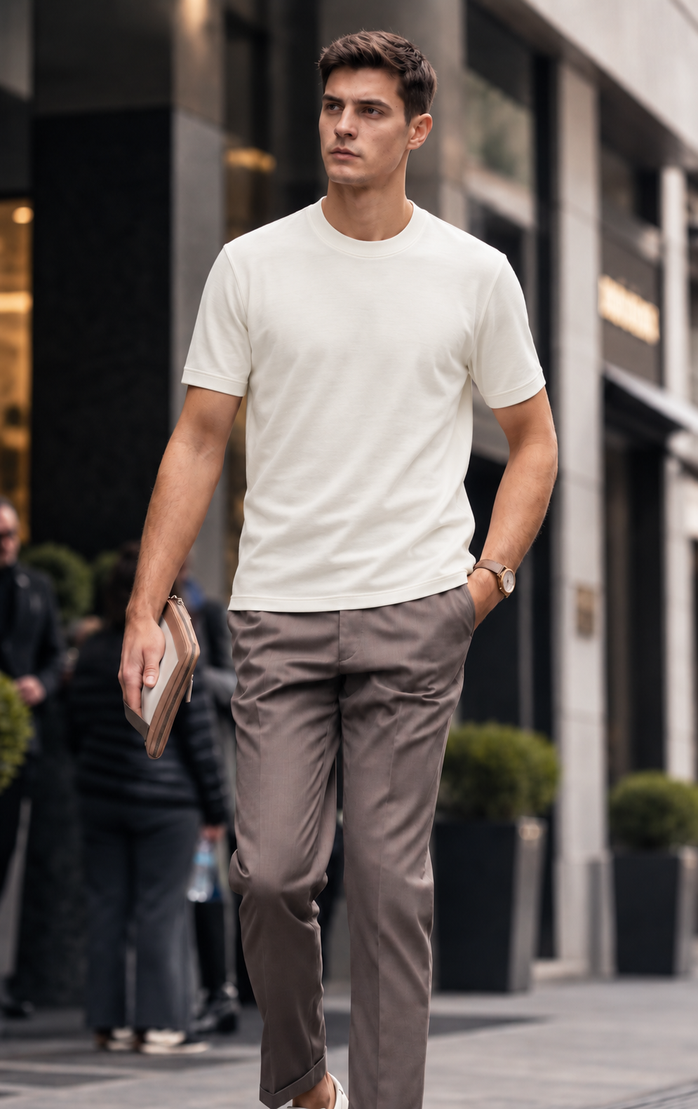 Boveme Men's Crew Neck Short Sleeve T-Shirt, Premium Cotton Modal and Spandex Blend, Soft Stretch Understated Quiet Luxury Everyday Basic Top