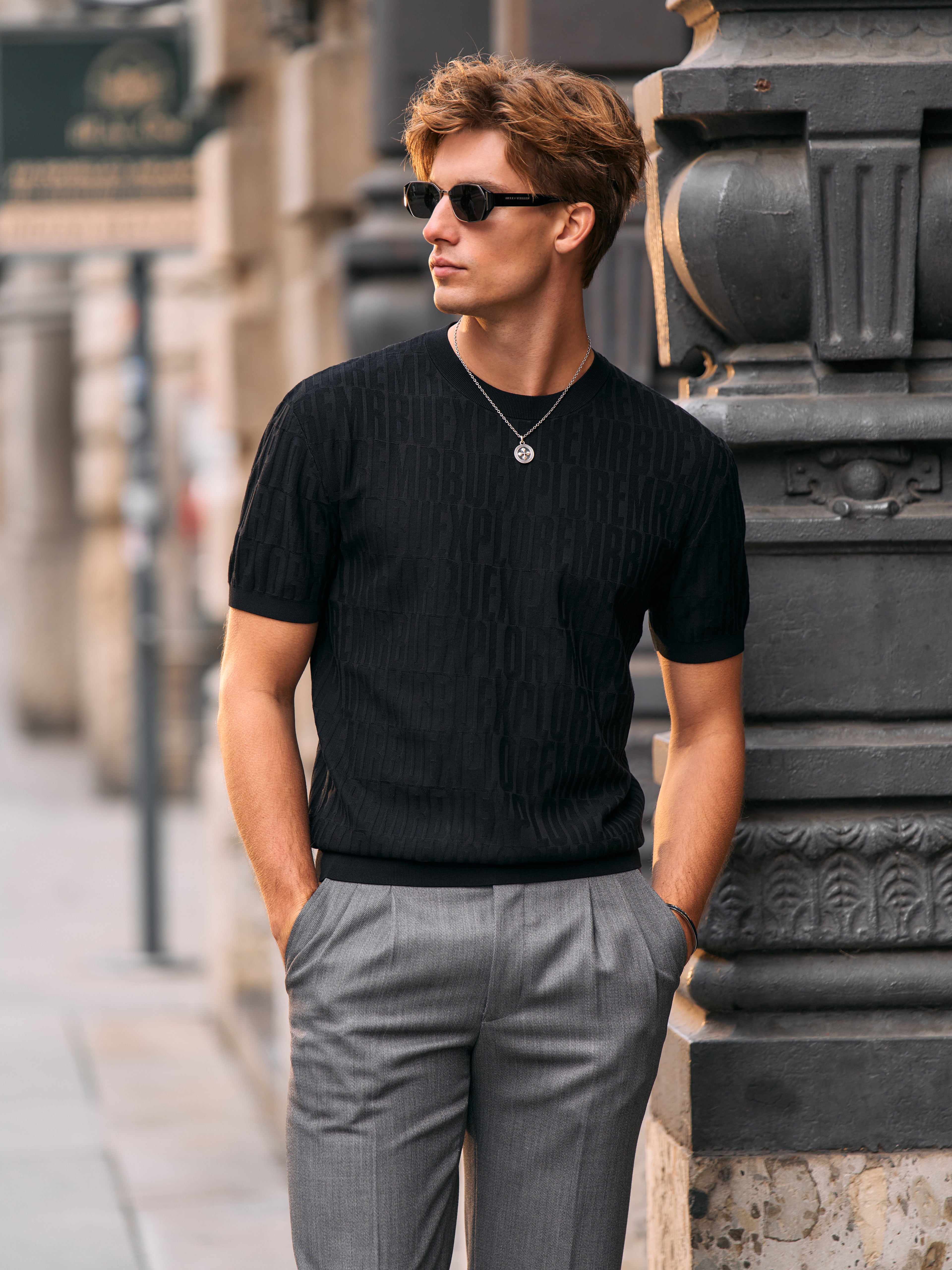 Jacquard Texture Knit T-Shirt