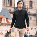 100% Linen Band Collar Shirt