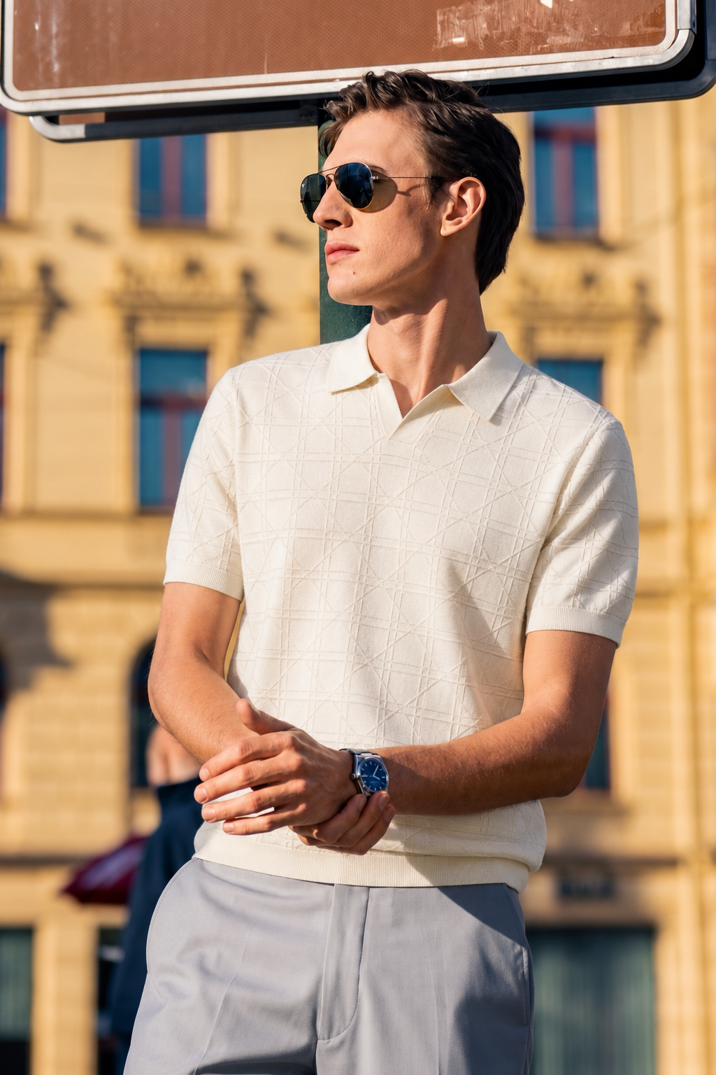Cotton-Silk Textured Knit Polo