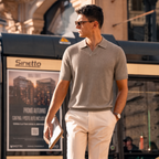 Cotton-Silk Open Collar Knit Polo