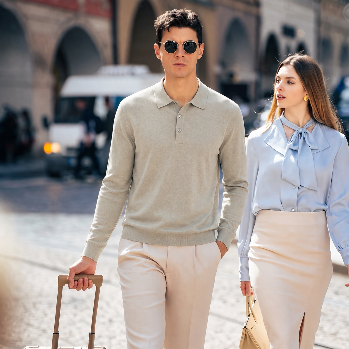 Wool-Cashmere Long-Sleeve Polo
