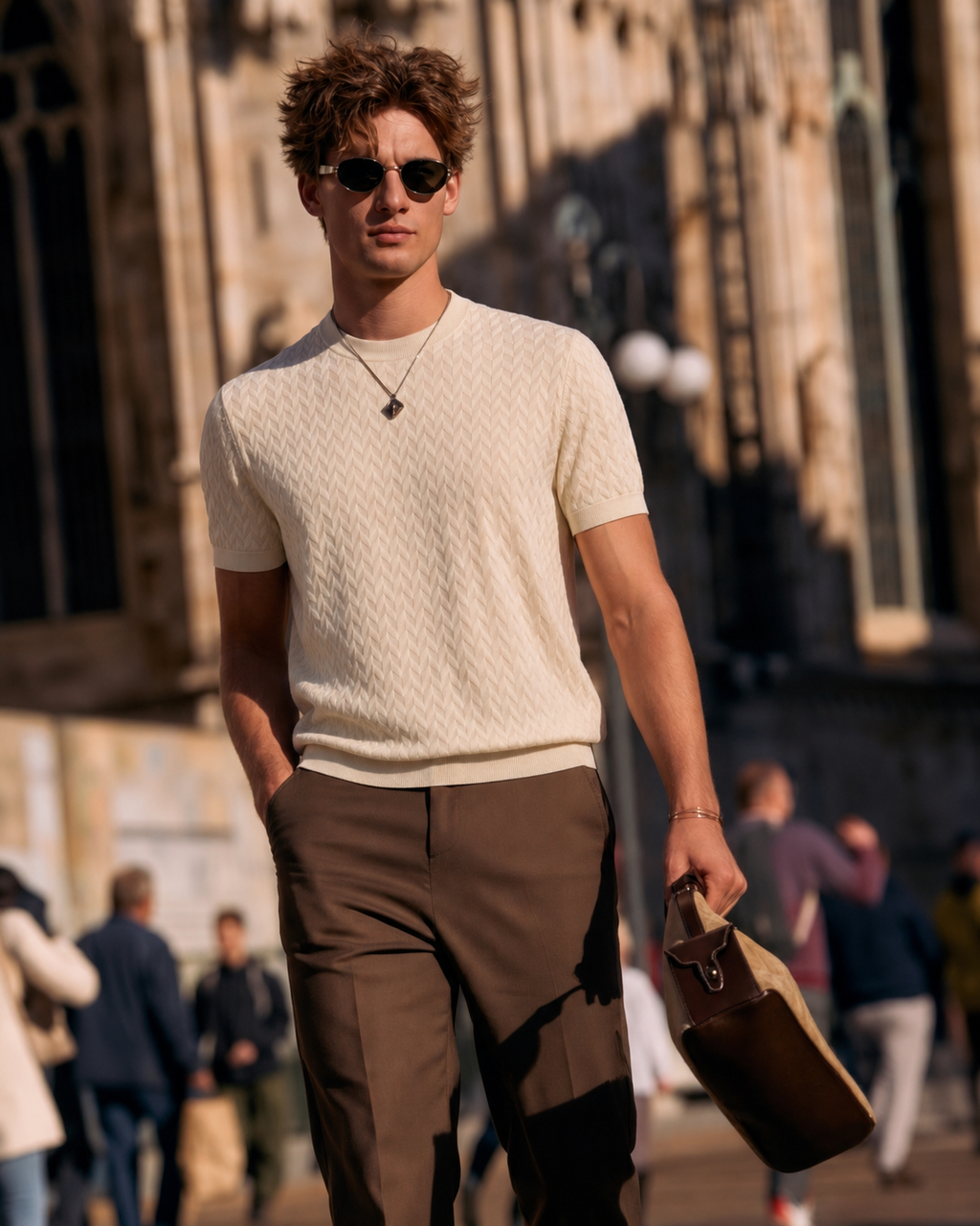 Textured Wool-Blend Knit Tee