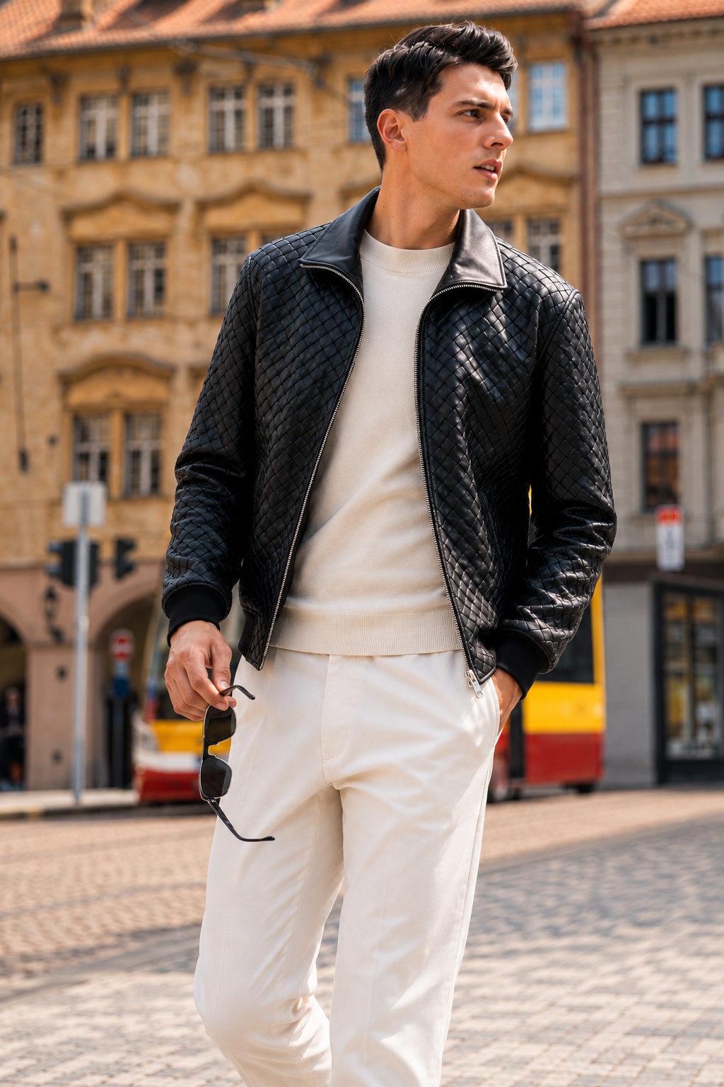 Quilted Suede Bomber Jacket