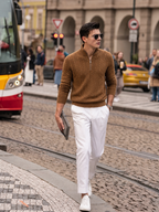 Premium Wool-Cashmere Cable Knit Half-Zip Sweater