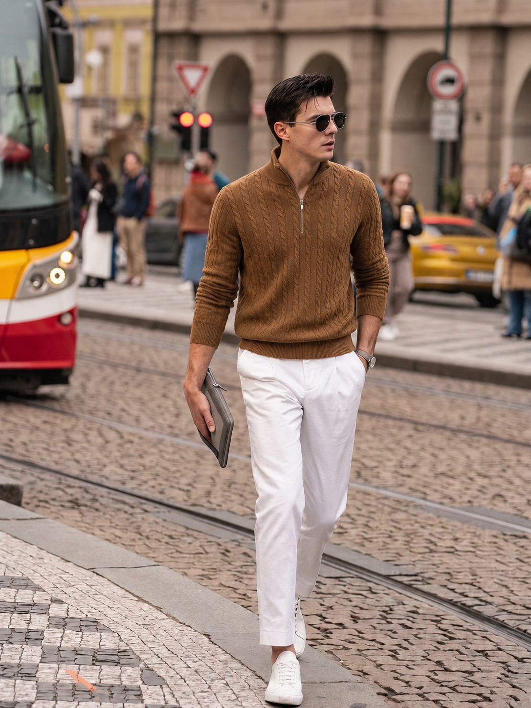 Premium Wool-Cashmere Cable Knit Half-Zip Sweater