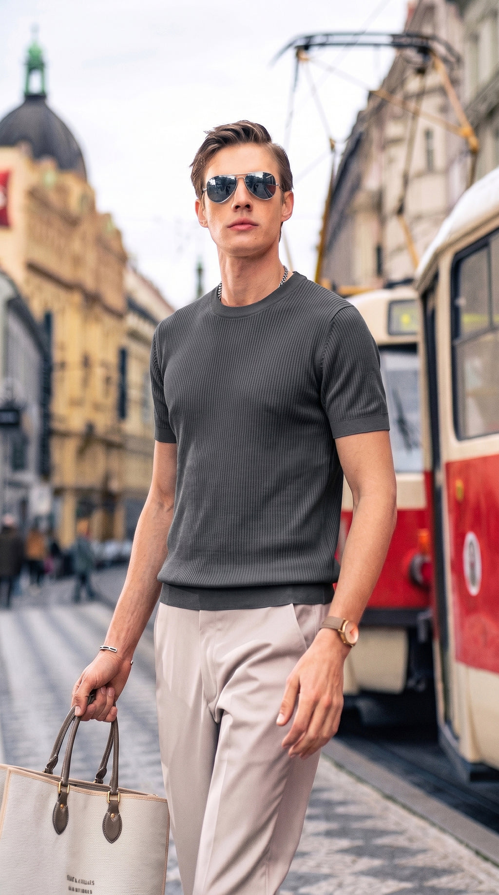 Textured Stripe Cotton Knit T-Shirt