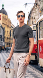 Textured Stripe Cotton Knit T-Shirt