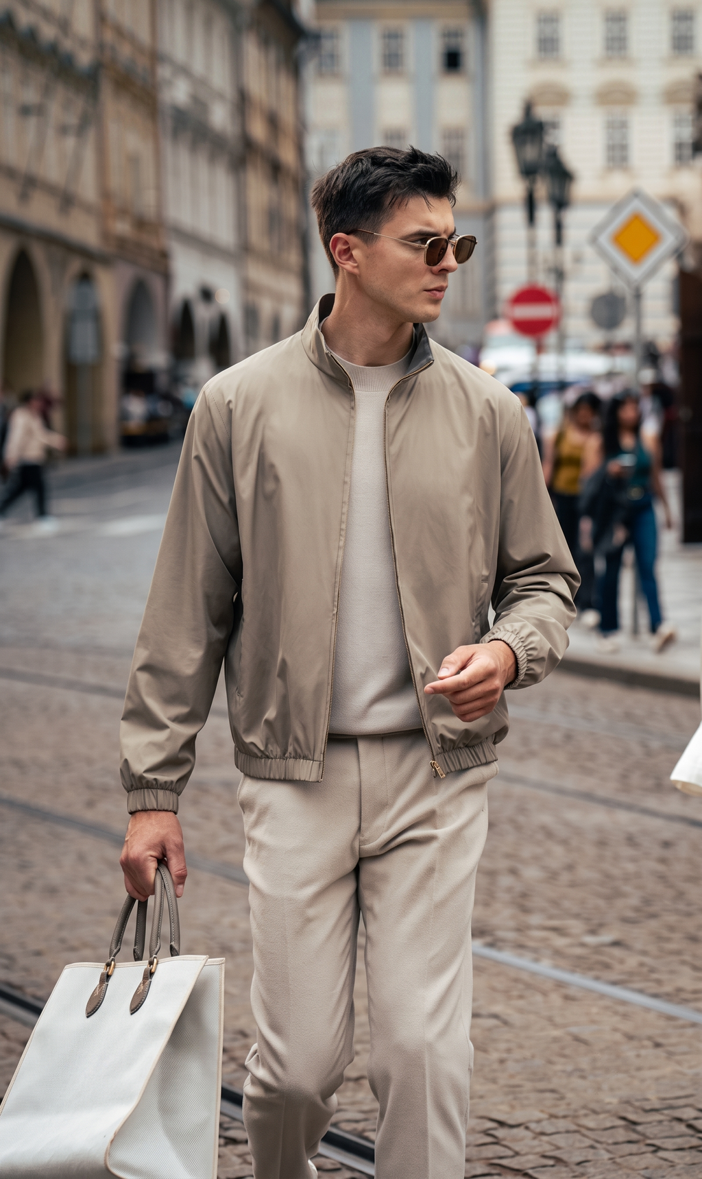 Stand Collar Gold Zip Elastic Hem Business Jacket