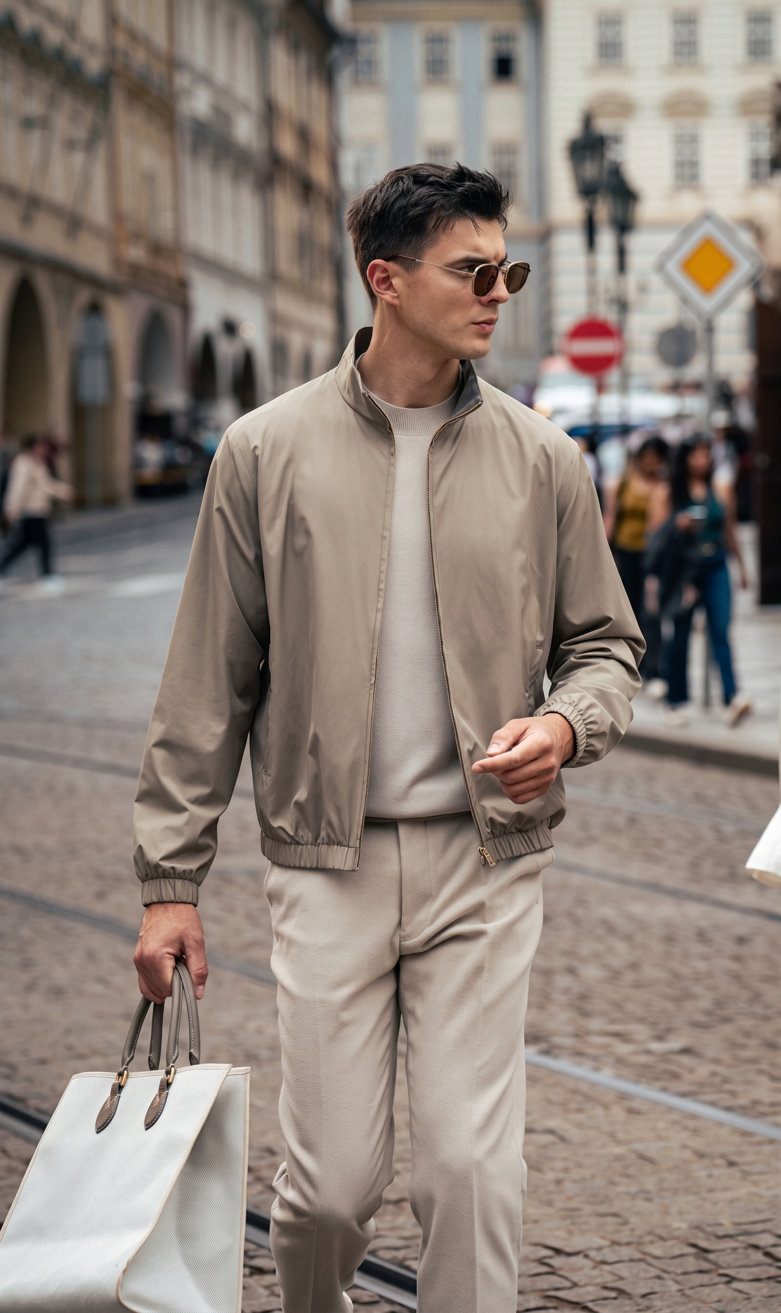 Stand Collar Gold Zip Elastic Hem Business Jacket