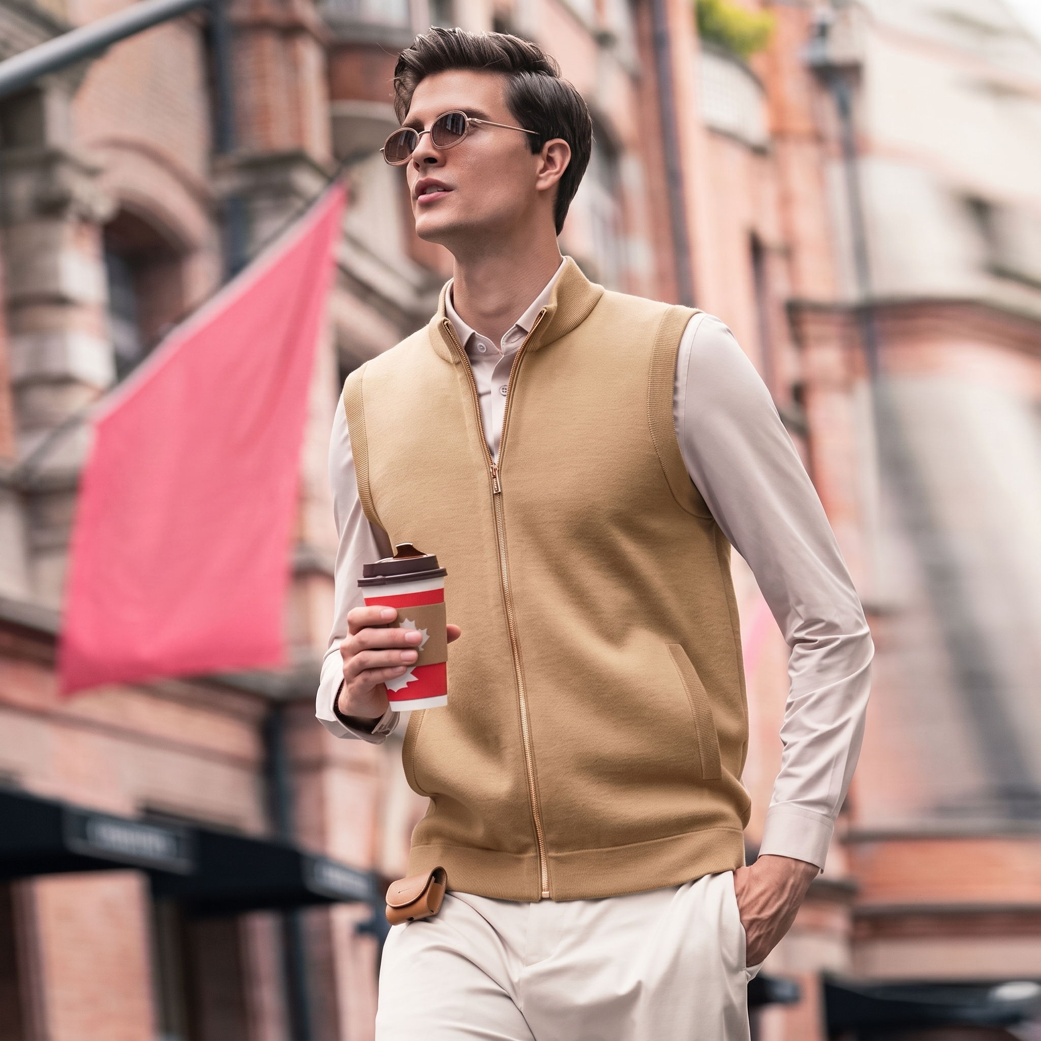 Stand Collar Zip Wool Knit Vests