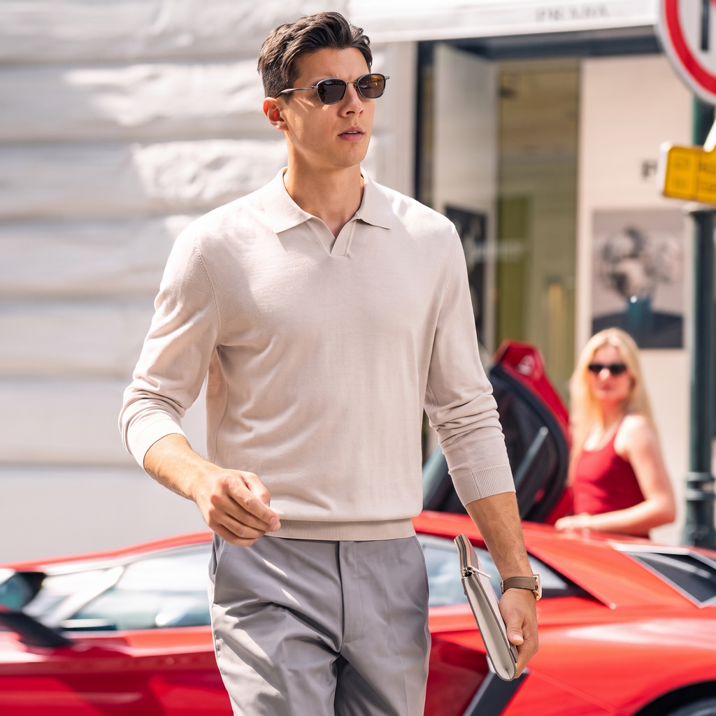 Slim Fit Quiet Luxury Wool Knit Polo Top