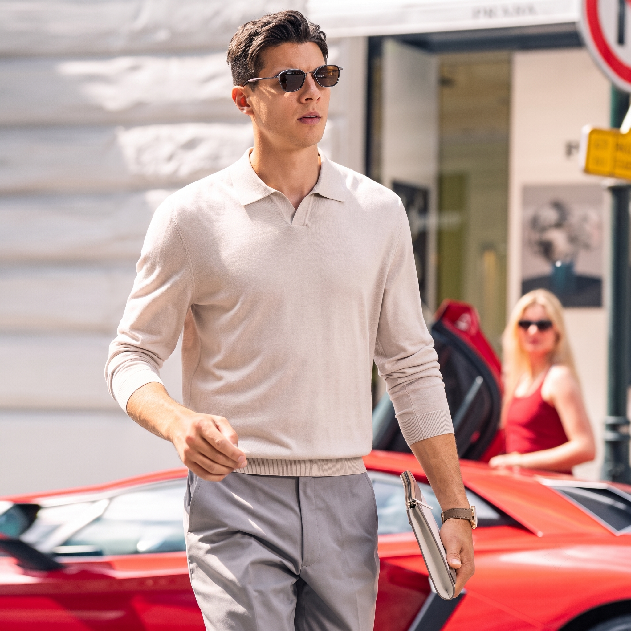 Slim Fit Quiet Luxury Wool Knit Polo Top