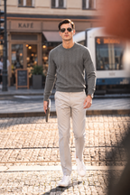 Pure Wool Textured Crewneck Knit Sweater