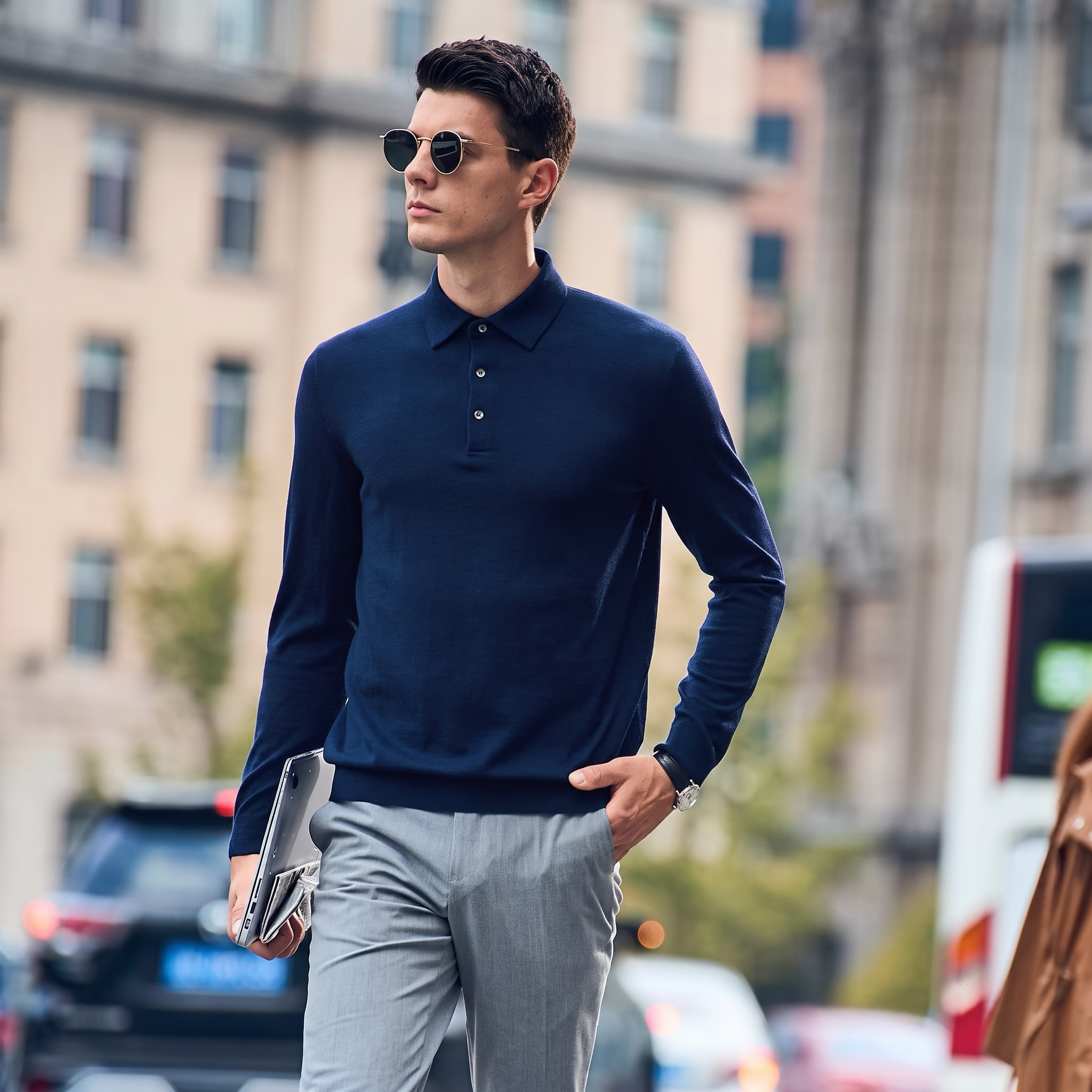 Long Sleeve Wool Polo Sweater
