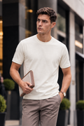 Boveme Men's Crew Neck Short Sleeve T-Shirt, Premium Cotton Modal and Spandex Blend, Soft Stretch Understated Quiet Luxury Everyday Basic Top