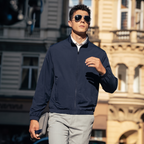Stand Collar Gold Zip Elastic Hem Business Jacket