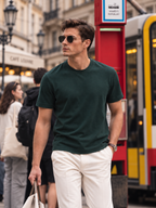 Boveme Men's Crew Neck Short Sleeve T-Shirt, Premium Cotton Modal and Spandex Blend, Soft Stretch Understated Quiet Luxury Everyday Basic Top