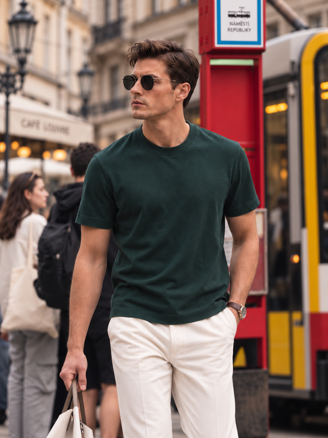 Boveme Men's Crew Neck Short Sleeve T-Shirt, Premium Cotton Modal and Spandex Blend, Soft Stretch Understated Quiet Luxury Everyday Basic Top