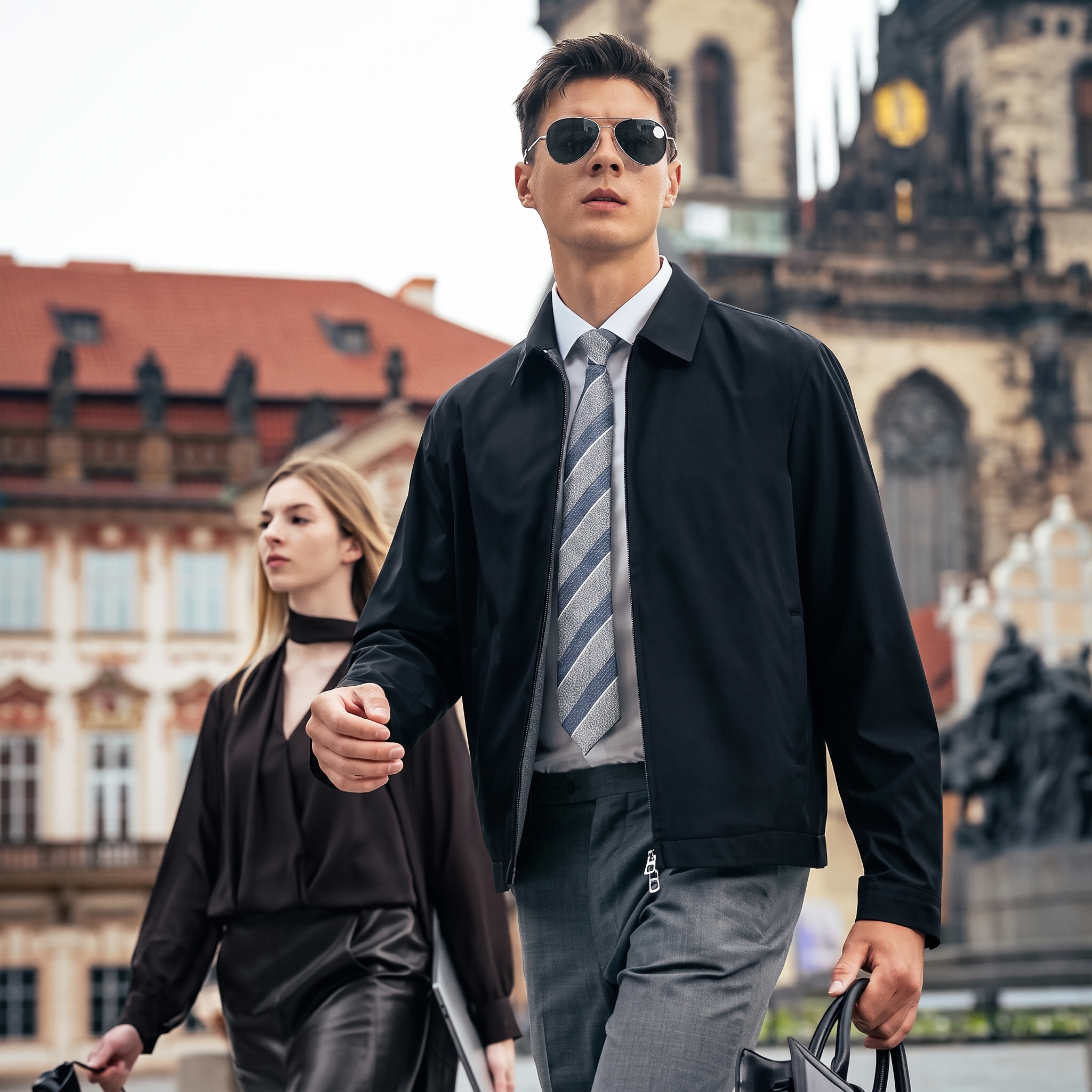 Flat Lapel Full Zip Business Short Jacket