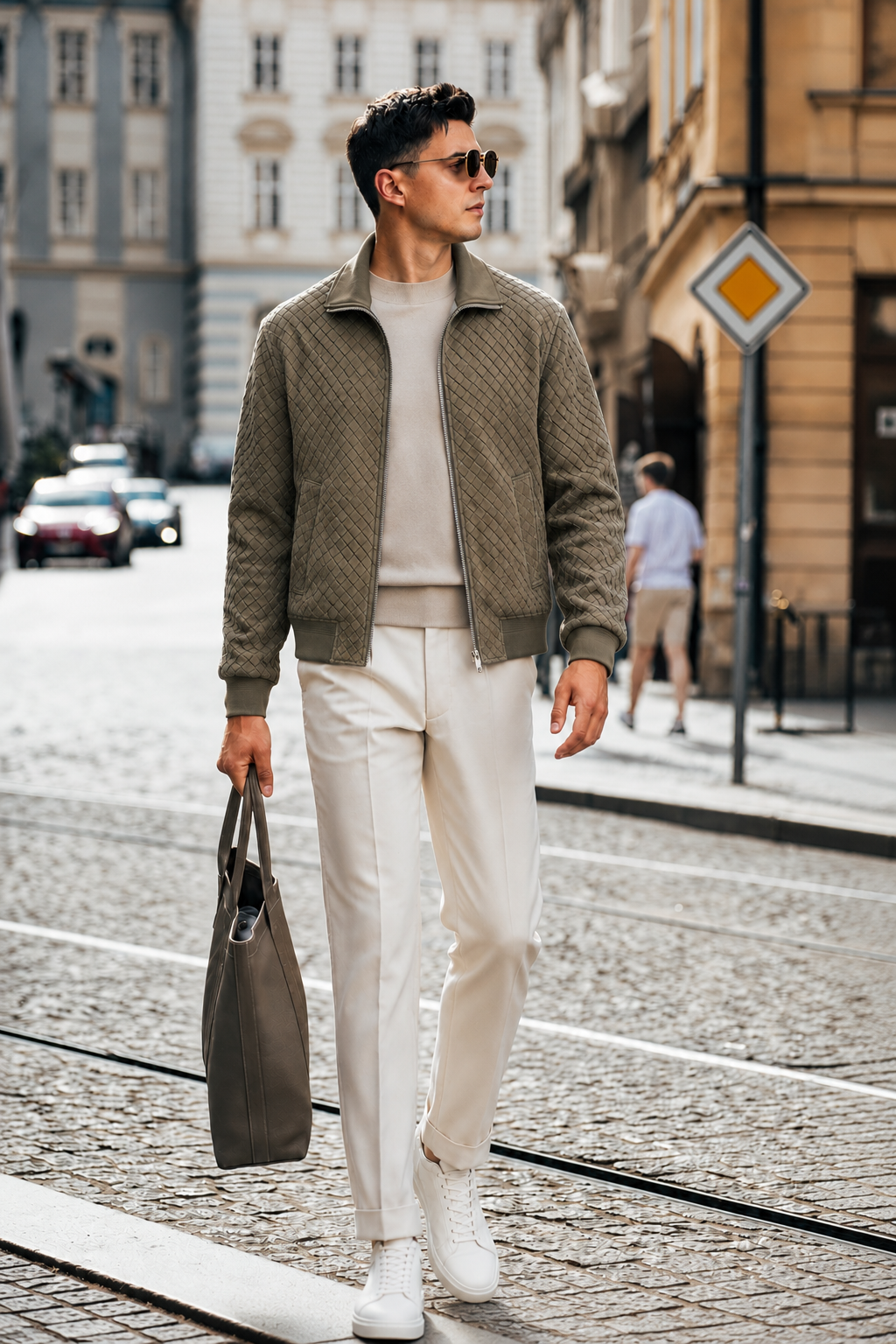 Quilted Suede Bomber Jacket