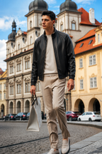 Lambskin Stand-Collar Leather Jacket