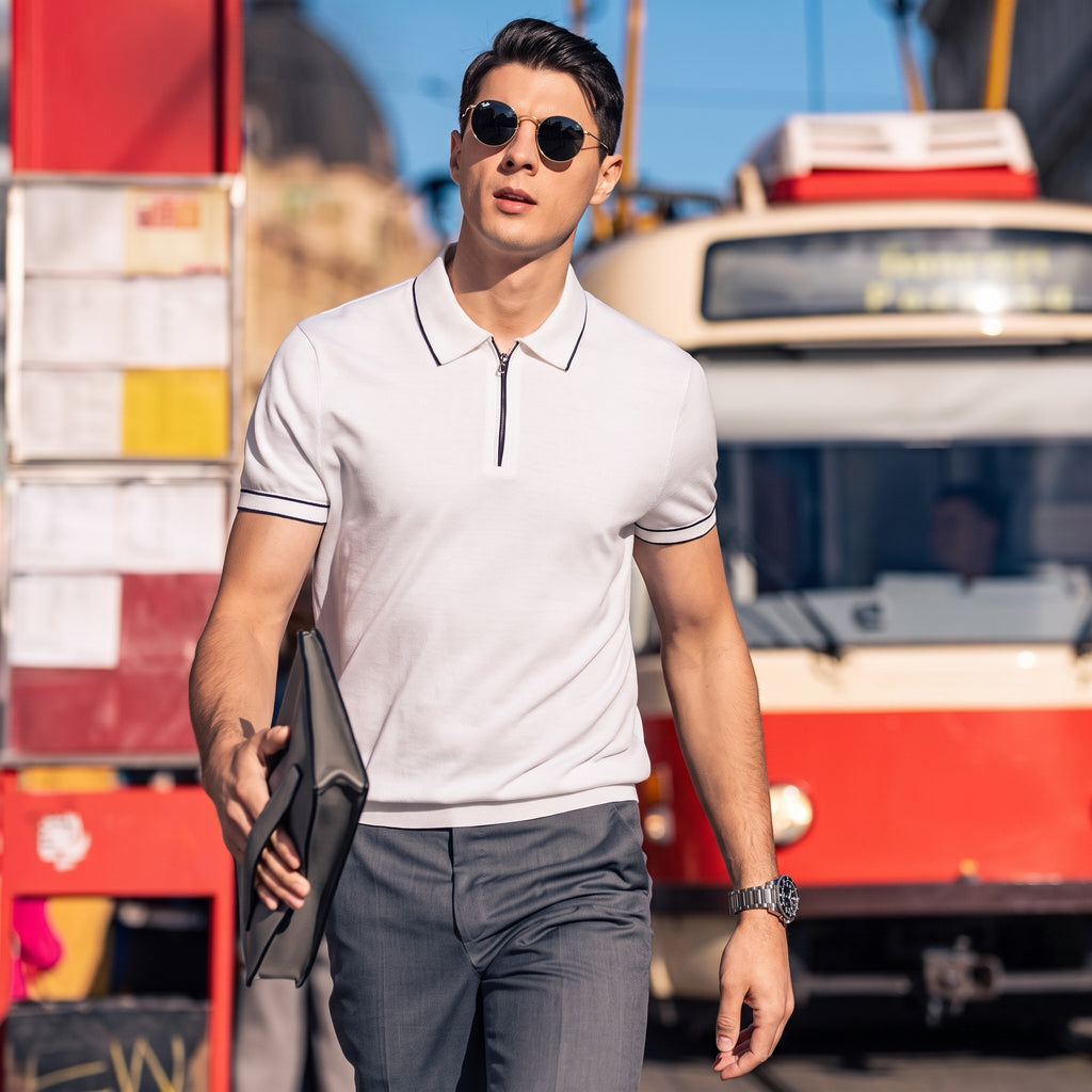 Quiet Luxury Trim Collar Zip Polo