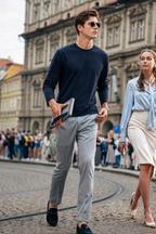 Boveme Premium Cotton Silk Cashmere Blend Men’s Crew Neck Long Sleeve Base Layer, Ultra Soft Breathable Understated Quiet Luxury Versatile Layering Top