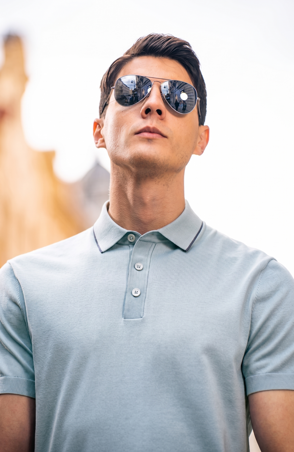 Thin Dark Trim Collar Three Button Luxury Polo