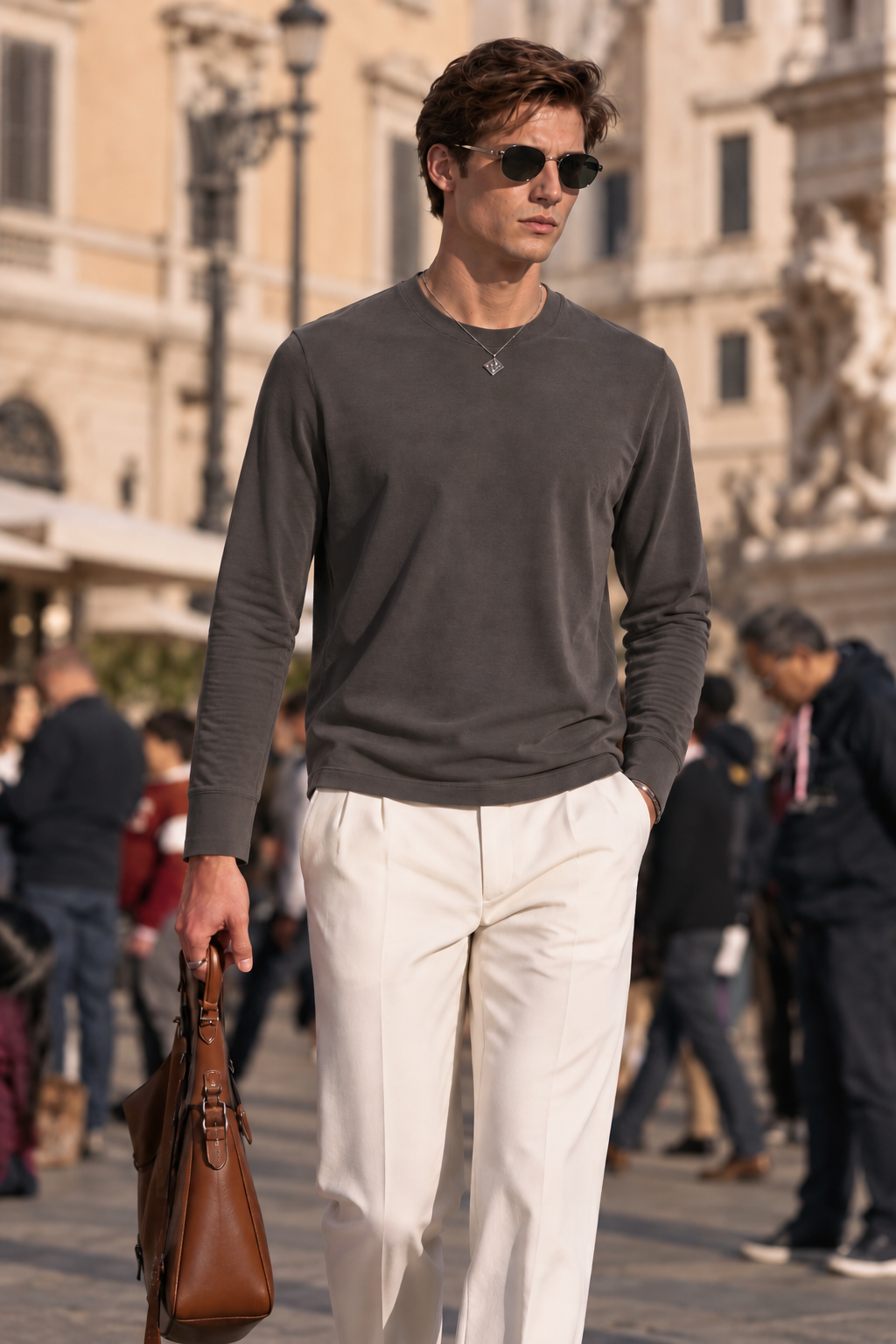 Luxe Cotton Modal Spandex Blend Men’s Long Sleeve Crew Neck Top, Silky Smooth Stretch Breathable Everyday Layering Essential