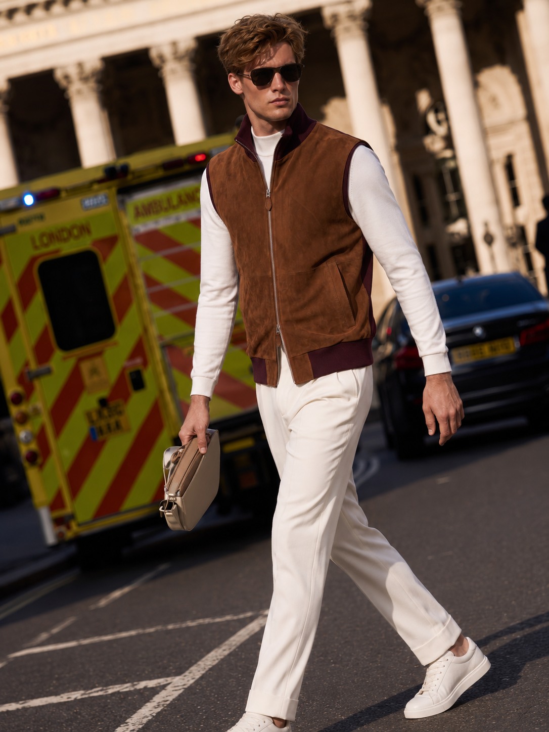 Suede & Wool-Knit Zip Vest