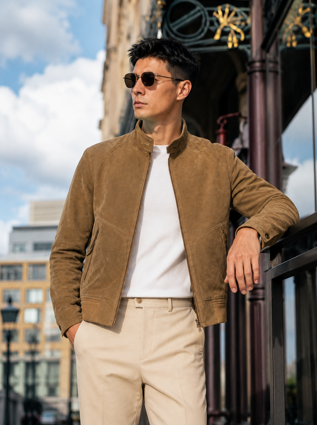 Suede Stand-Collar Leather Jacket