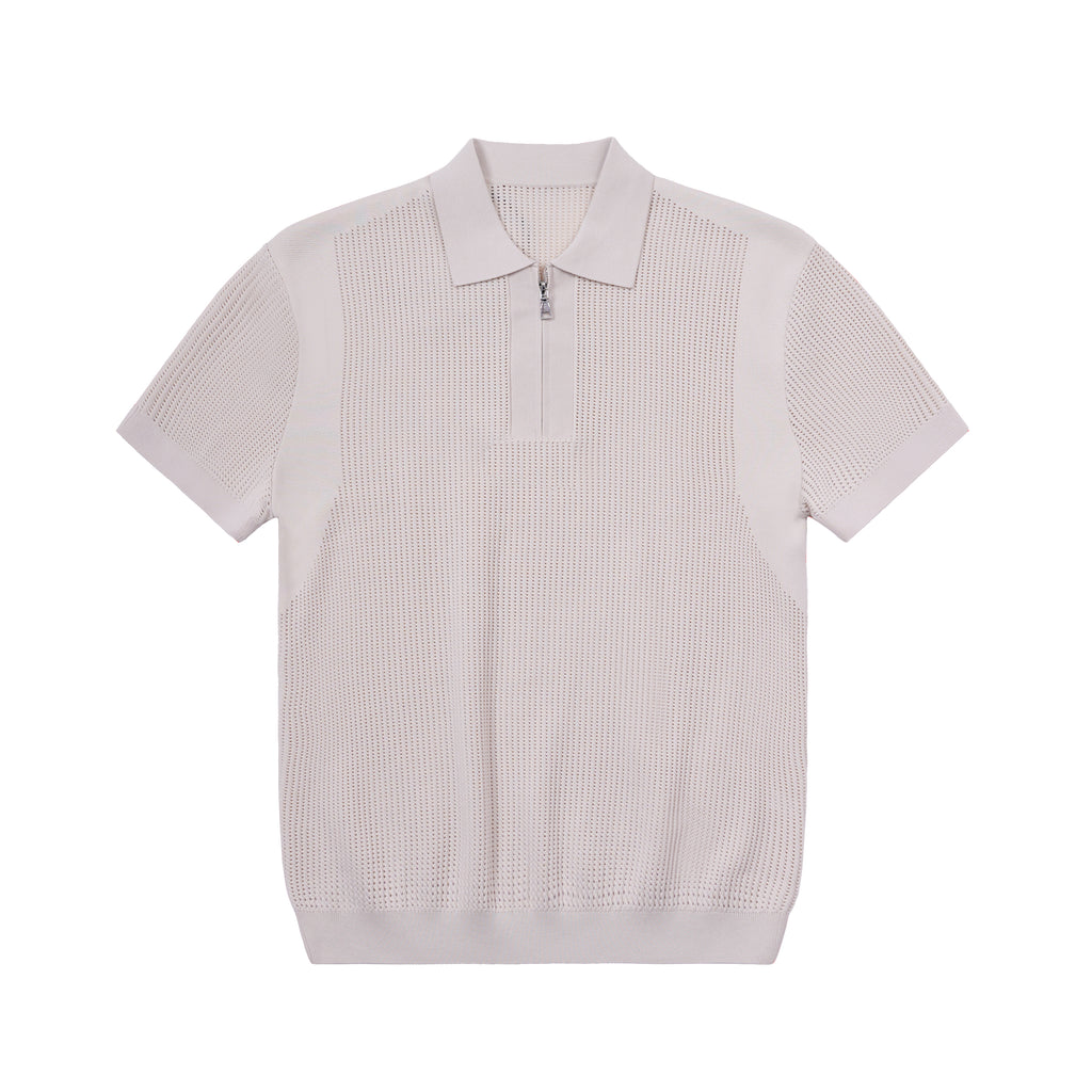 Perforated Zip Collar Knit Polo