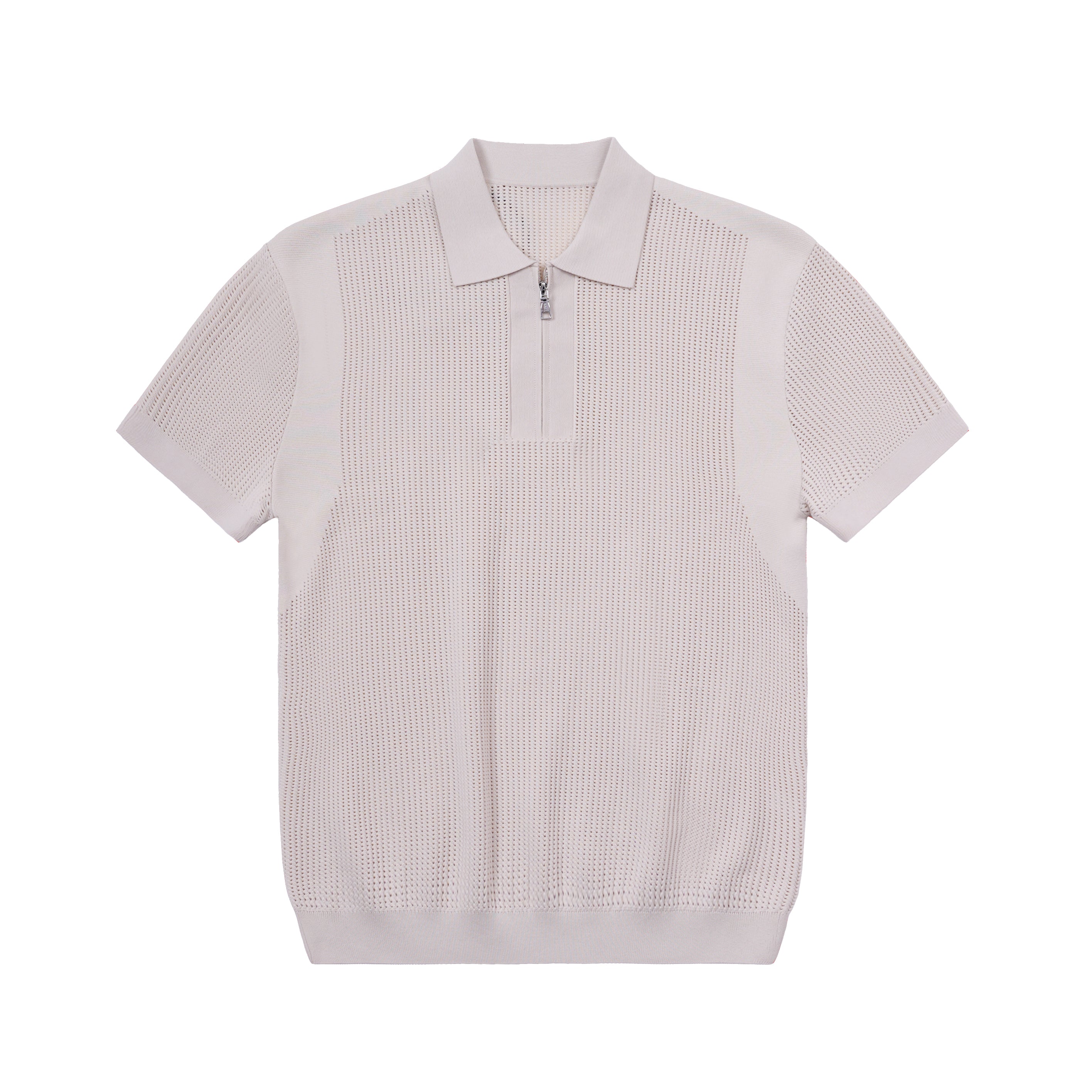 Perforated Zip Collar Knit Polo