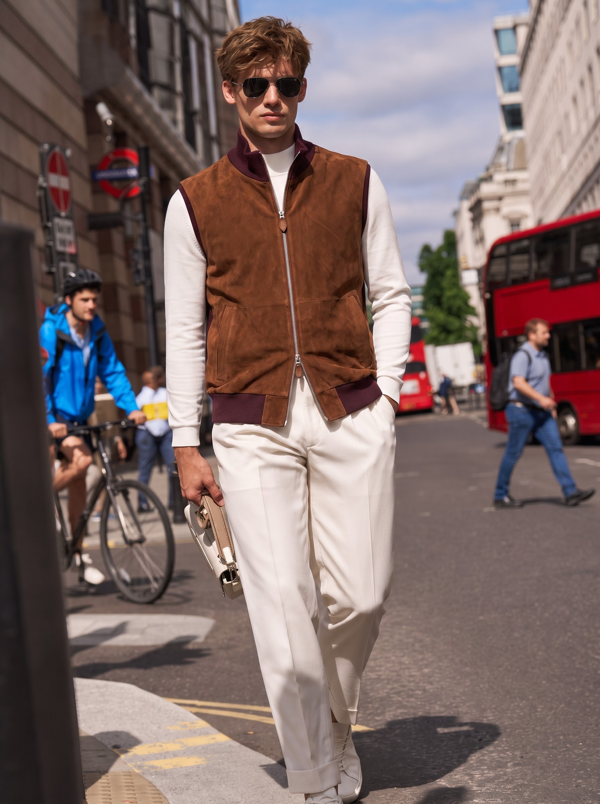 Suede & Wool-Knit Zip Vest