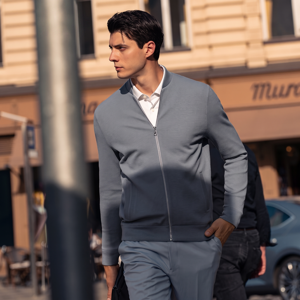 Bomber Collar Full Zip Knit Jackets