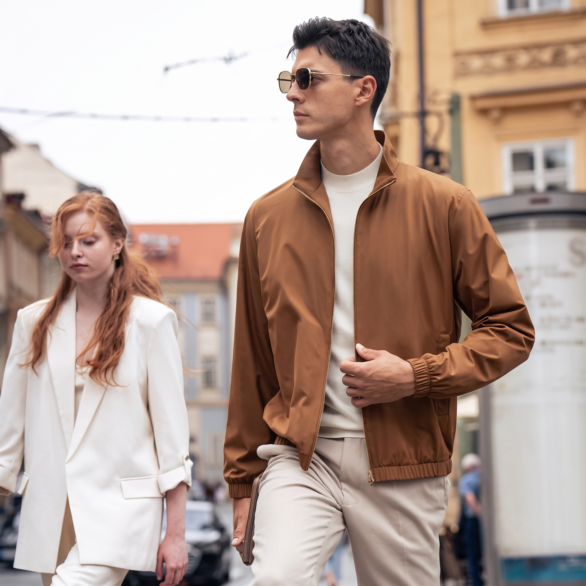 Stand Collar Gold Zip Elastic Hem Business Jacket