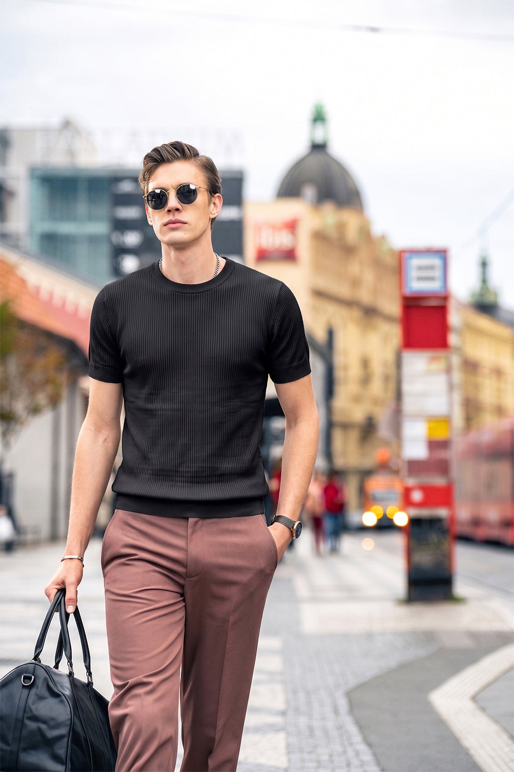 Textured Stripe Cotton Knit T-Shirt