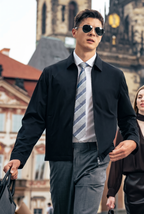 Flat Lapel Full Zip Business Short Jacket