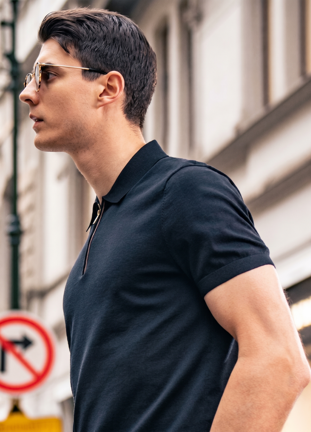 Minimal Metal Zip Collar Gentleman Urban Polo